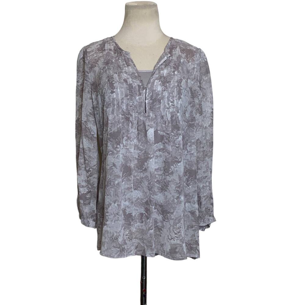 Joie Gray Print Silk Chiffon Semi Sheer Tunic Blouse XS